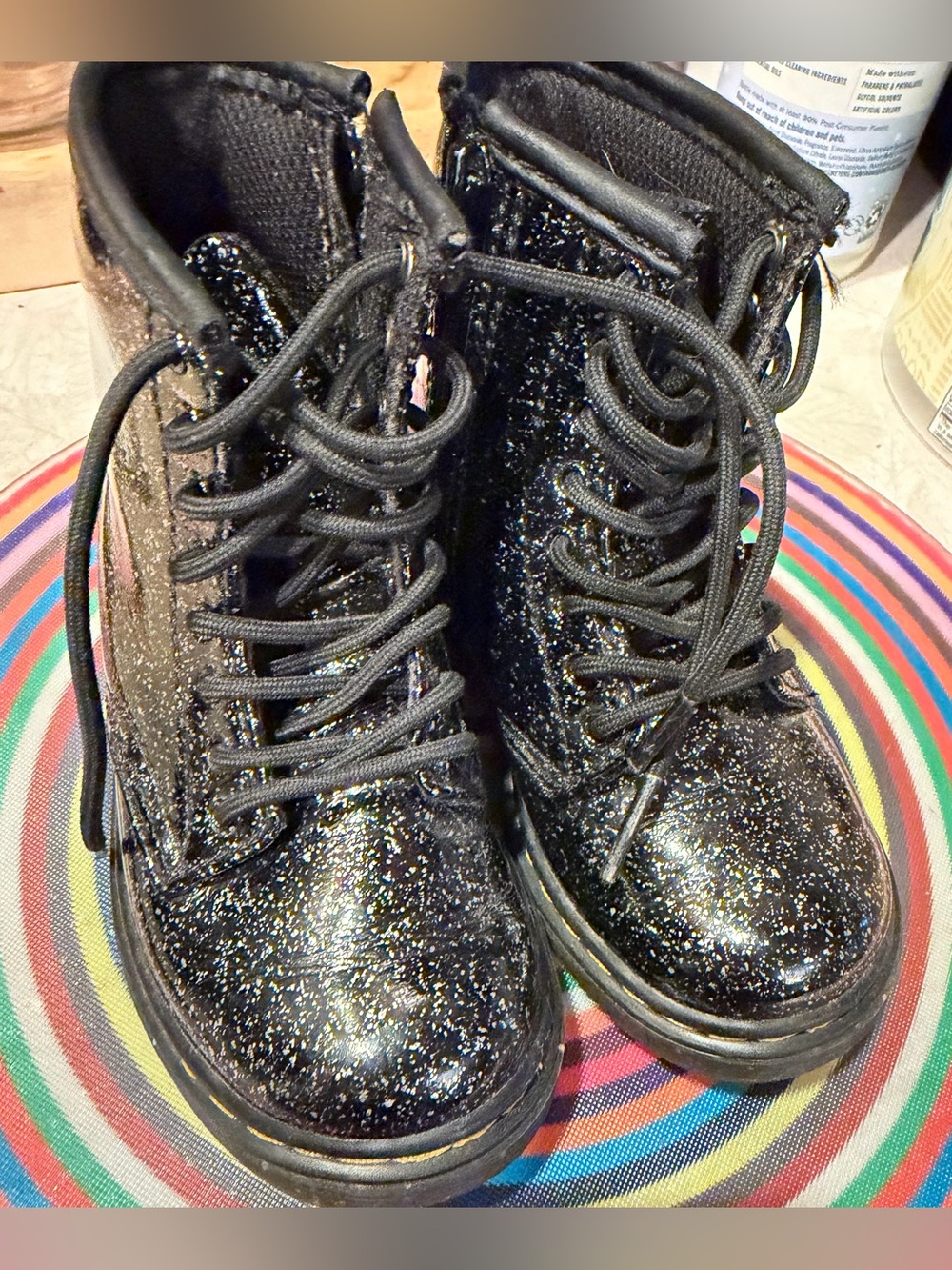 Dr. Martens Black Glitter Lace-Up Kids Boots size 8!